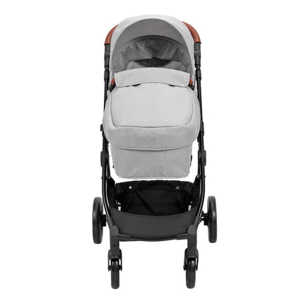 Standard Babyvagn, Barnvagn för småbarn med Bassinet, 3:e växelns justerbara ryggstöd & hopfällbar och vändbar sits, Carbon Steel Newborn Barnvagn med Benskydd och Mesh-nät, Ljusgrå
