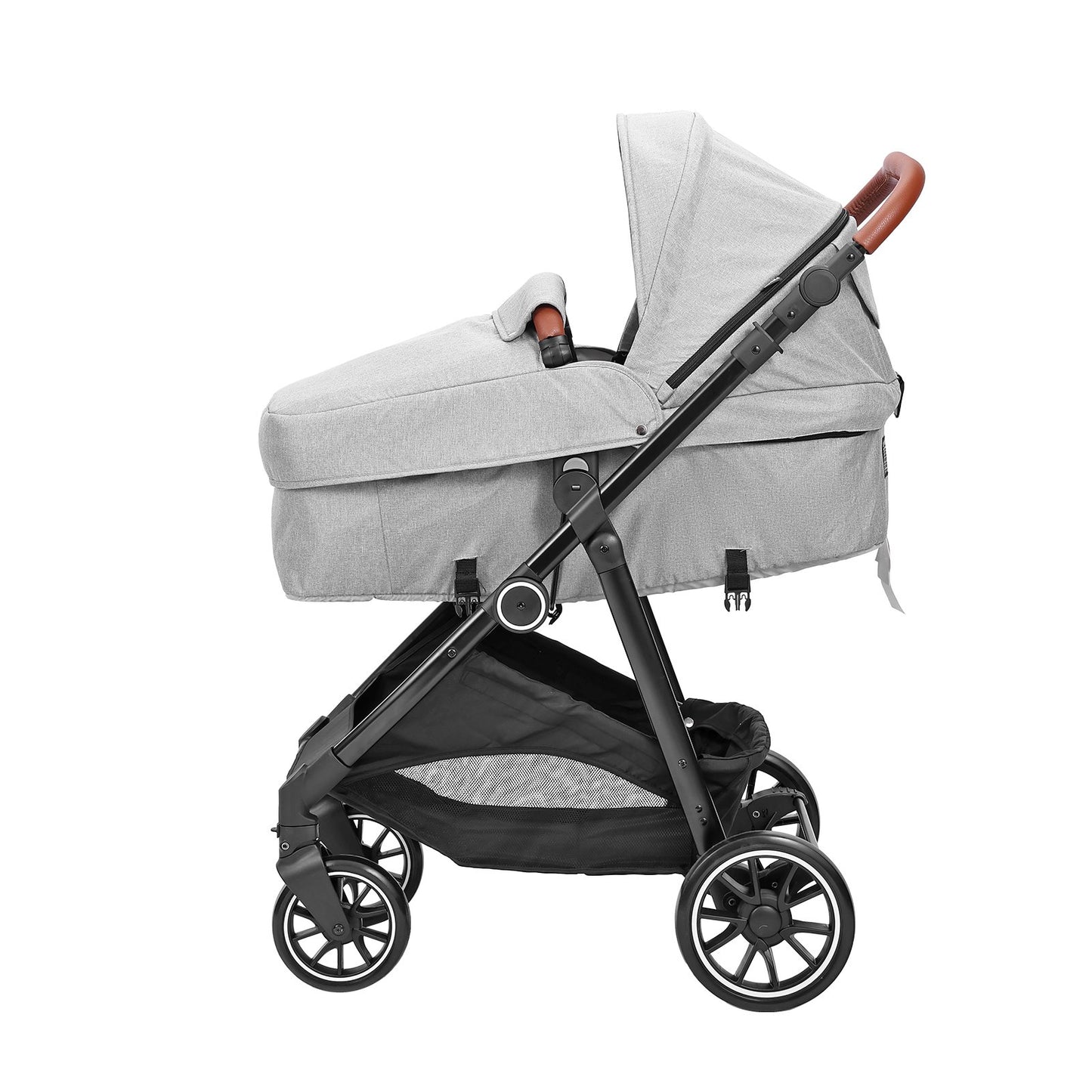 Standard Babyvagn, Barnvagn för småbarn med Bassinet, 3:e växelns justerbara ryggstöd & hopfällbar och vändbar sits, Carbon Steel Newborn Barnvagn med Benskydd och Mesh-nät, Ljusgrå
