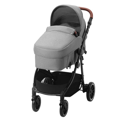 Standard Barnvagn, Barnvagn för småbarn med Bassinet, 3:e växelns justerbara ryggstöd & hopfällbar och vändbar sits, Carbon Steel Newborn Barnvagn med Benskydd och Mesh-nät, Mörkgrå