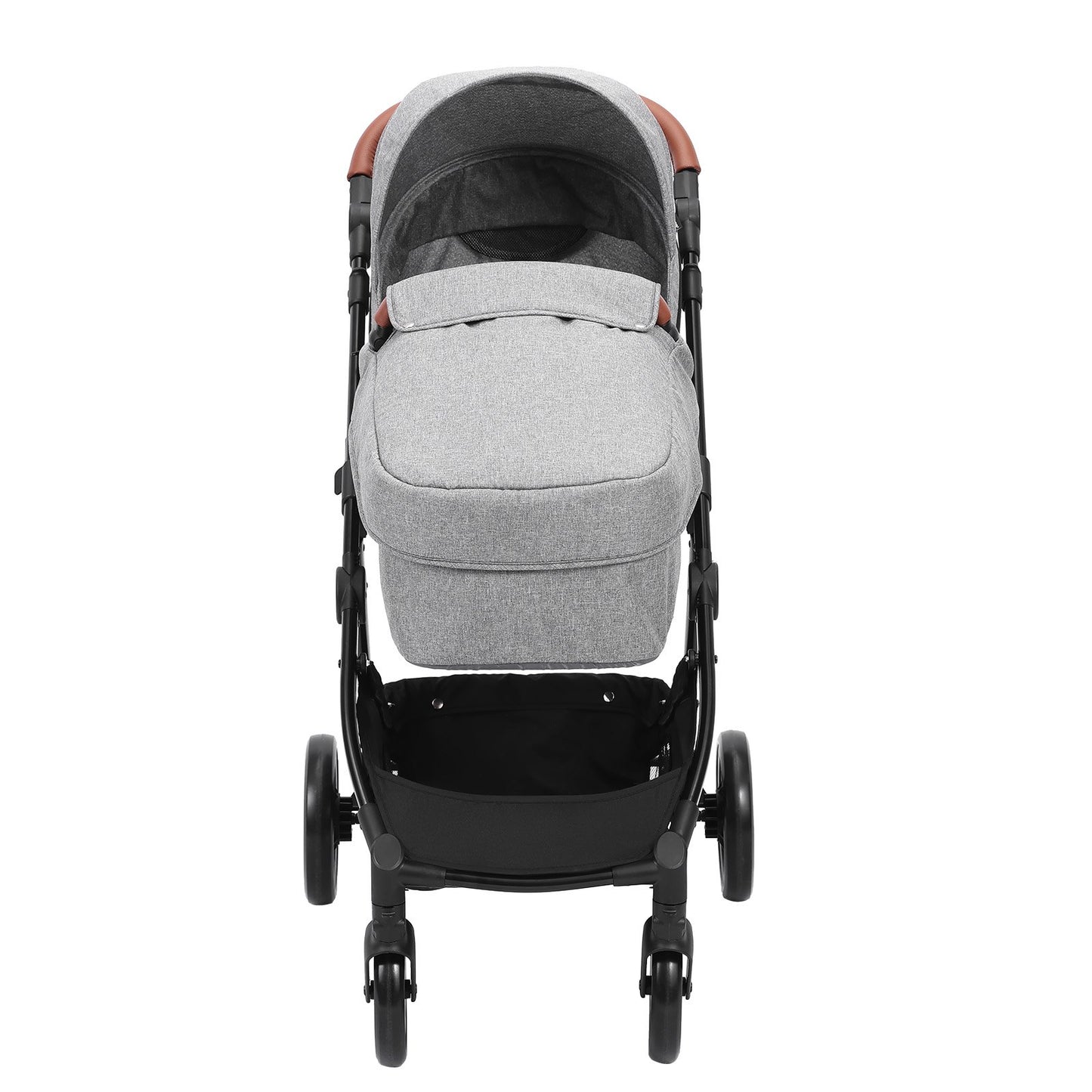 Standard Barnvagn, Barnvagn för småbarn med Bassinet, 3:e växelns justerbara ryggstöd & hopfällbar och vändbar sits, Carbon Steel Newborn Barnvagn med Benskydd och Mesh-nät, Mörkgrå