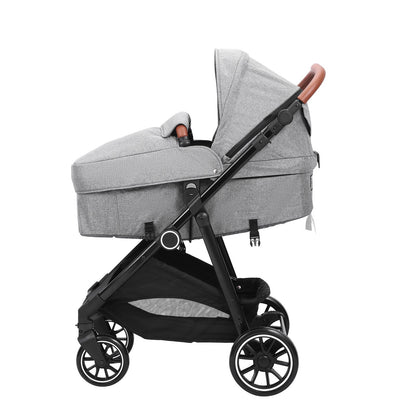 Standard Barnvagn, Barnvagn för småbarn med Bassinet, 3:e växelns justerbara ryggstöd & hopfällbar och vändbar sits, Carbon Steel Newborn Barnvagn med Benskydd och Mesh-nät, Mörkgrå