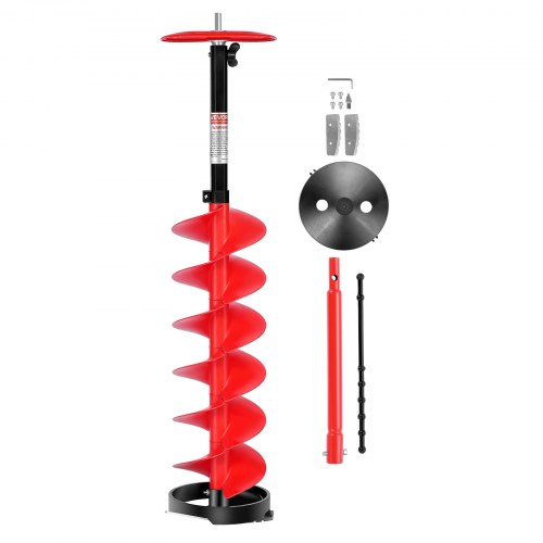 Ice Auger Drill Bit, 8in Diameter 39in Length, Cordless Nylon Ice Fishing Augers With Extra 13.4in Extension Rod, Drill Adapter, Top Plate and Blade Guard