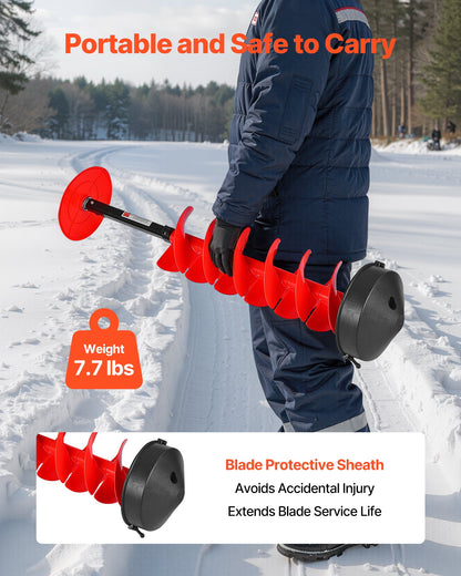 Ice Auger Drill Bit, 8in Diameter 41in Length, Cordless Nylon Ice Fishing Augers With Extra 13.4in Extension Rod, Drill Adapter, Top Plate and Blade Guard