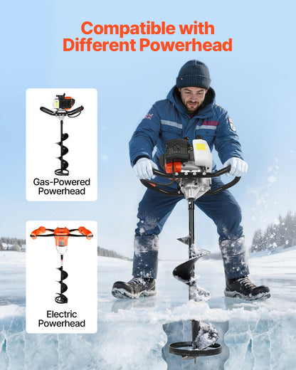 Ice Auger Drill Bit, 8" Dia. High-Strength Steel Ice Fishing Augers, Weather-Resistant Spiral Drill Bits Replacement with Center Tip, Compatible with Electric/ Gas Powered Augers
