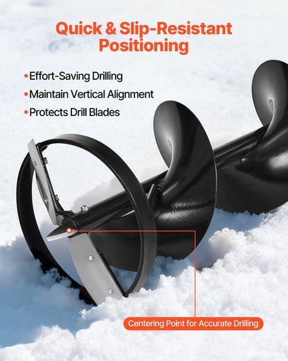 Ice Auger Drill Bit, 8" Dia. High-Strength Steel Ice Fishing Augers, Weather-Resistant Spiral Drill Bits Replacement with Center Tip, Compatible with Electric/ Gas Powered Augers