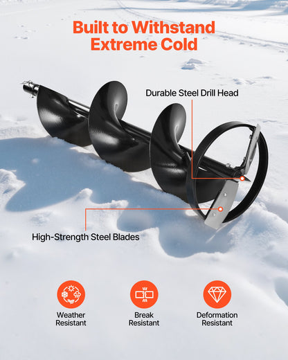 Ice Auger Drill Bit, 8" Dia. High-Strength Steel Ice Fishing Augers, Weather-Resistant Spiral Drill Bits Replacement with Center Tip, Compatible with Electric/ Gas Powered Augers