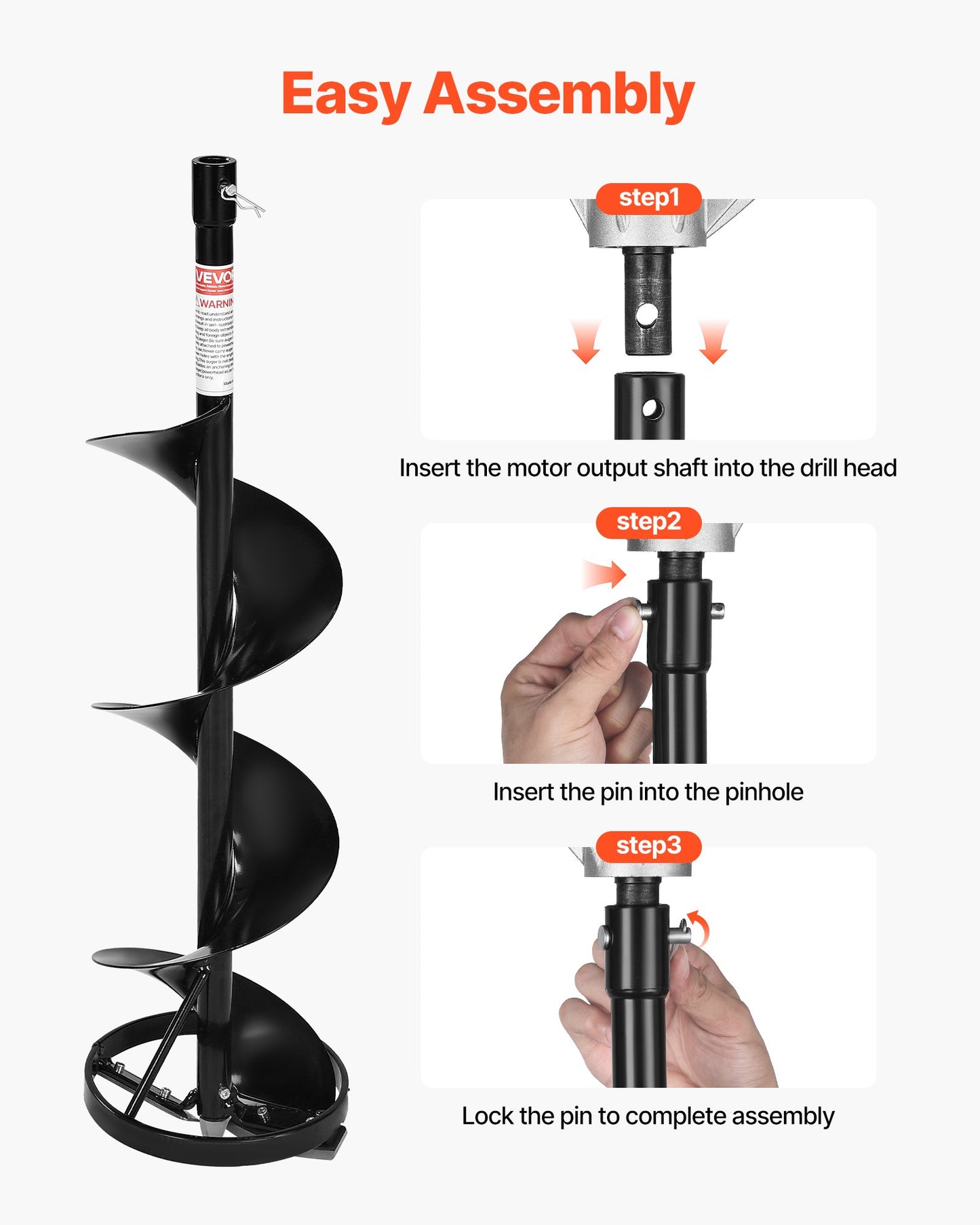 Ice Auger Drill Bit, 8" Dia. High-Strength Steel Ice Fishing Augers, Weather-Resistant Spiral Drill Bits Replacement with Center Tip, Compatible with Electric/ Gas Powered Augers