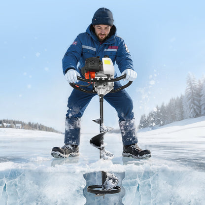 Ice Auger Drill Bit, 8" Dia. High-Strength Steel Ice Fishing Augers, Weather-Resistant Spiral Drill Bits Replacement with Center Tip, Compatible with Electric/ Gas Powered Augers