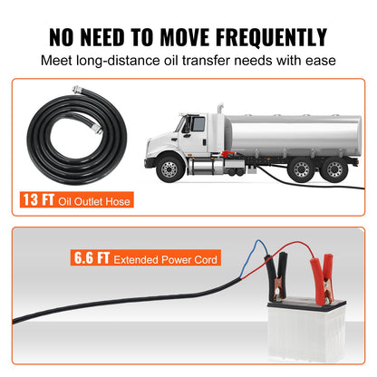Fuel Transfer Pump, 12V DC 10 GPM 26.2 ft Lift, Portable Electric Diesel Transfer Pump Kit with Auto Shut-Off Nozzle, Delivery and Suction Hose for Diesel, Kerosene, Transformer Oil