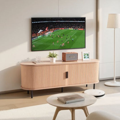 TV Stand, Boho Entertainment Center for TVs up to 58 in, 350 lbs Load, TV Media Console Table with Adjustable Storage Shelves and Rolling Door, Television Stand for Living Room, Bedroom, Burlywood