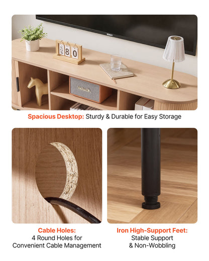 TV Stand, Boho Entertainment Center for TVs up to 58 in, 350 lbs Load, TV Media Console Table with Adjustable Storage Shelves and Rolling Door, Television Stand for Living Room, Bedroom, Burlywood