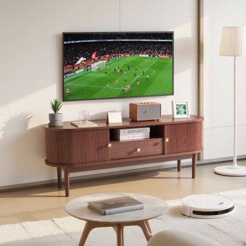 TV Stand, Mid Century Modern Entertainment Center for TVs up to 58 in, 350 lbs Load Capacity, TV Media Console Table with Drawer, Open Storage Shelves & Rolling Door for Living Room, Bedroom