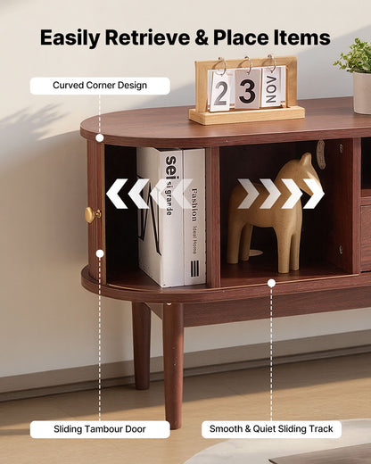 TV Stand, Mid Century Modern Entertainment Center for TVs up to 58 in, 350 lbs Load Capacity, TV Media Console Table with Drawer, Open Storage Shelves & Rolling Door for Living Room, Bedroom