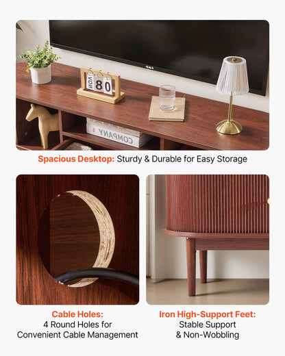 TV Stand, Mid Century Modern Entertainment Center for TVs up to 58 in, 350 lbs Load Capacity, TV Media Console Table with Drawer, Open Storage Shelves & Rolling Door for Living Room, Bedroom