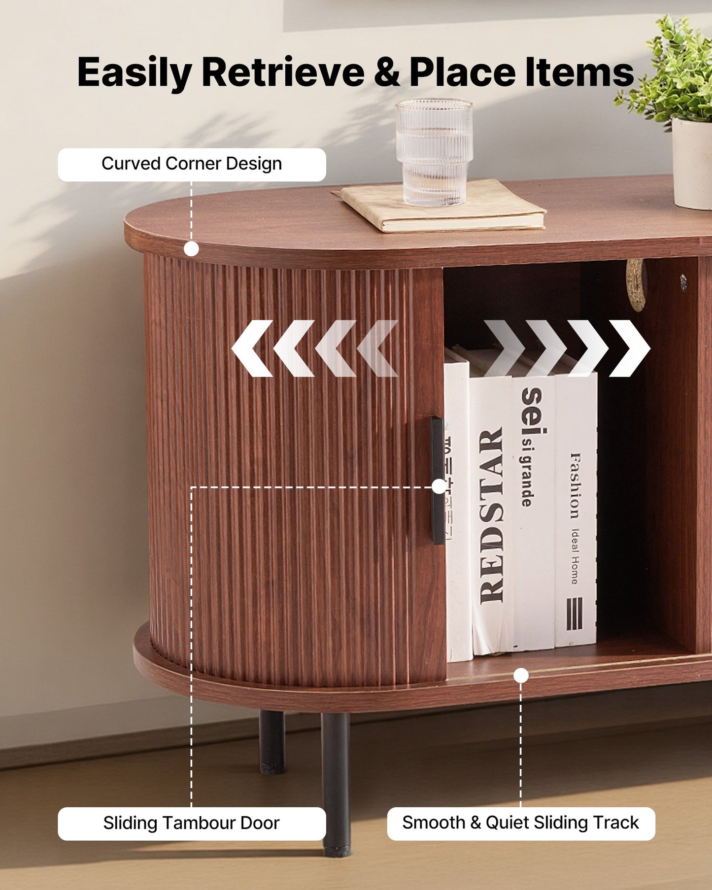 TV Stand, Boho Entertainment Center for TVs up to 58 in, 350 lbs Load, TV Media Console Table with Adjustable Storage Shelves & Rolling Door, Television Stand for Living Room, Bedroom, Brown