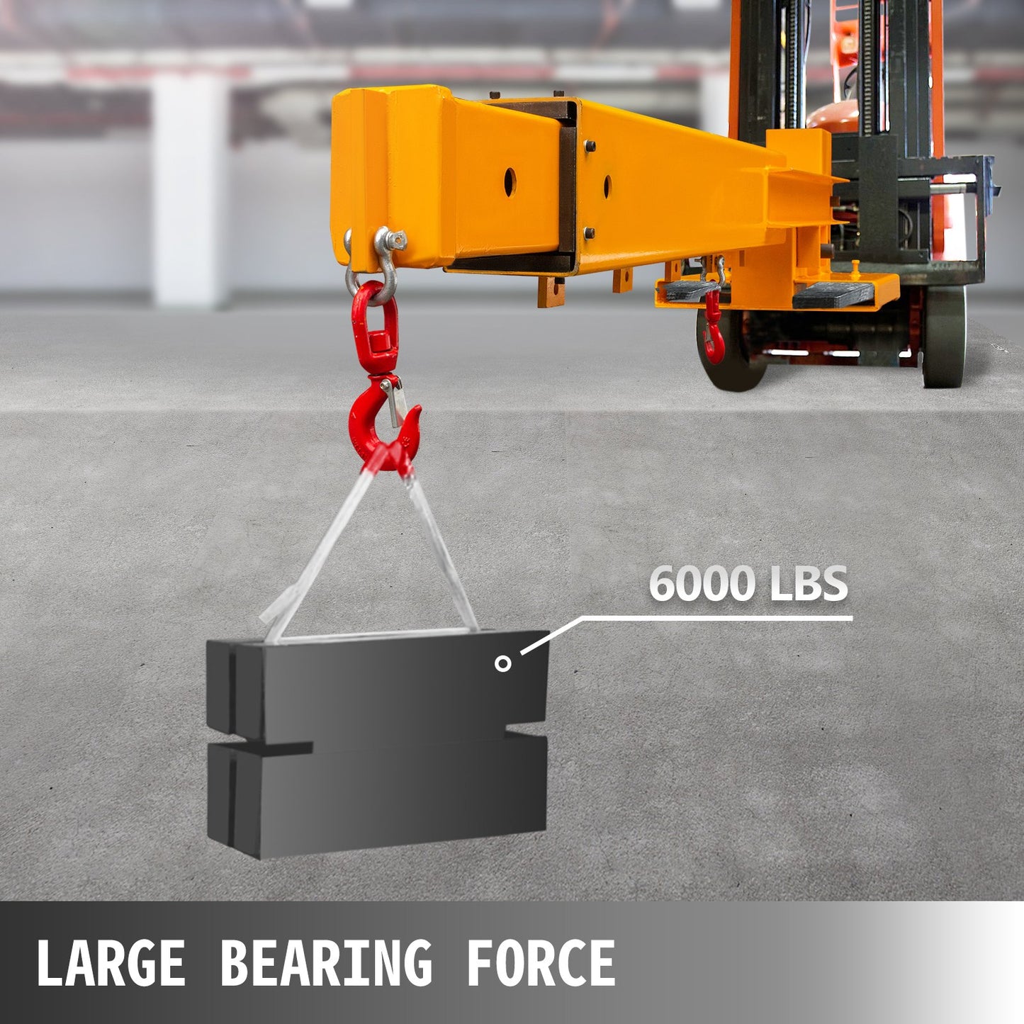 Forklift Mobile Crane 6000lbs/3T Capacity, Forklift Crane Attachment 2 Hooks, Forklift Lifting Hoist with Truss Jib Boom, Forklift Extension, Forklift Boom Attachment Towing Handling Equipment