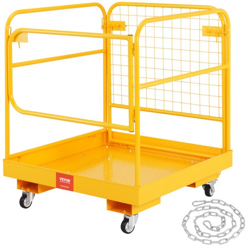 Forklift Safety Cage, 1200 lbs Load Capacity, 36 x 36 inches Folding Forklift Work Platform with Lockable Swivel Wheels, Drain Hole & Device Chain, Holds 1 to 2 Adults, Perfect for Aerial Work