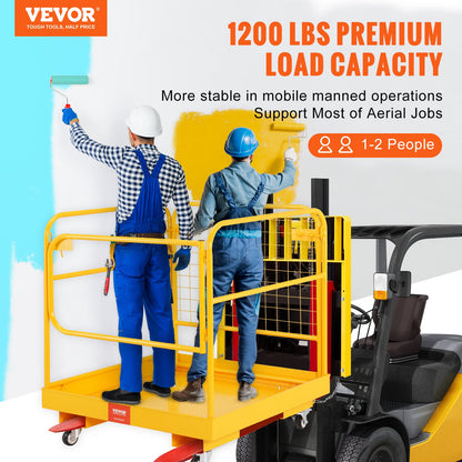 Forklift Safety Cage, 1200 lbs Load Capacity, 36 x 36 Inch Foldable Forklift Work Platform with Lockable Swivel Wheels, Drain Holes and Drive Chain, Accommodates 1 to 2 Adults, Perfect for Aerial Work