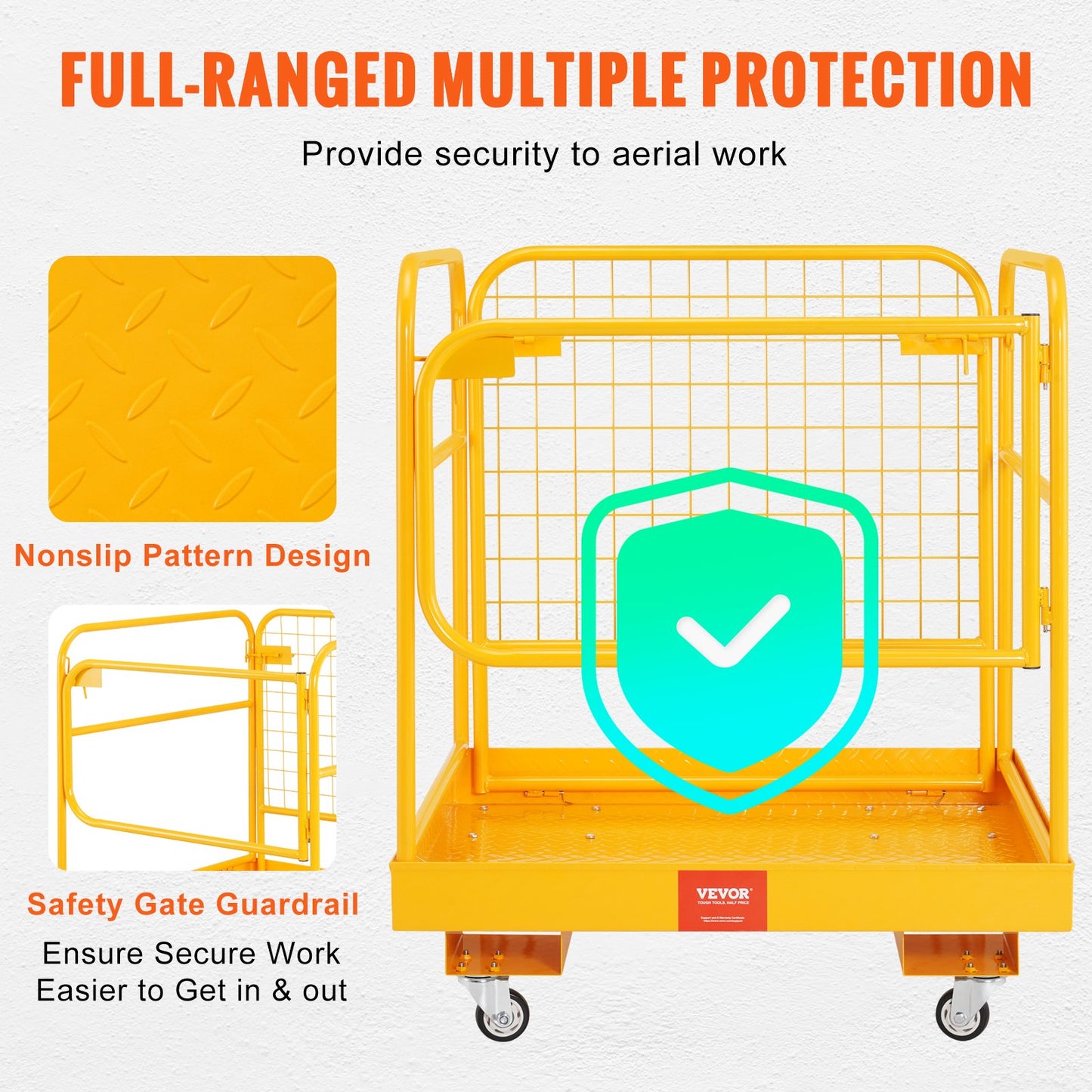 Forklift Safety Cage, 1200 lbs Load Capacity, 36 x 36 Inch Foldable Forklift Work Platform with Lockable Swivel Wheels, Drain Holes and Drive Chain, Accommodates 1 to 2 Adults, Perfect for Aerial Work