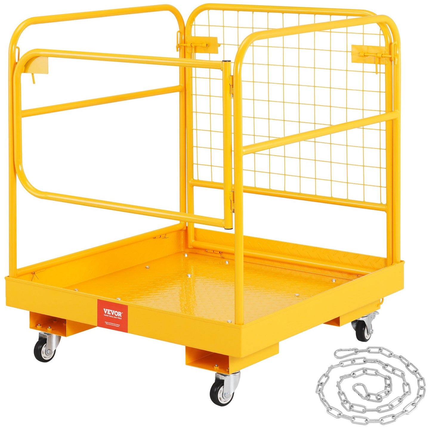 Forklift Safety Cage, 1200 lbs Load Capacity, 36 x 36 Inch Foldable Forklift Work Platform with Lockable Swivel Wheels, Drain Holes and Drive Chain, Accommodates 1 to 2 Adults, Perfect for Aerial Work