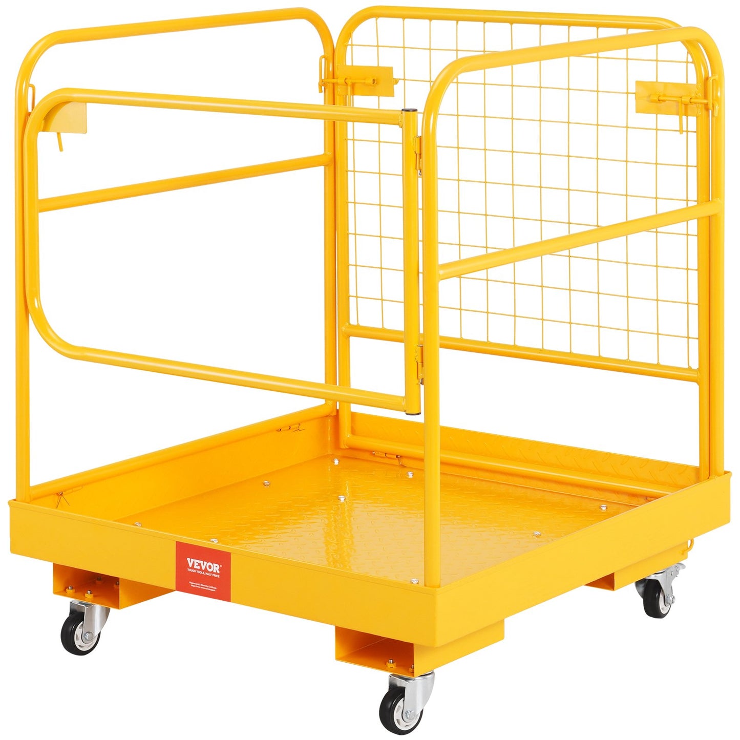 Forklift Safety Cage, 1200 lbs Load Capacity, 36 x 36 Inch Foldable Forklift Work Platform with Lockable Swivel Wheels, Drain Holes and Drive Chain, Accommodates 1 to 2 Adults, Perfect for Aerial Work
