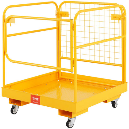 Forklift Safety Cage, 1200 lbs Load Capacity, 36 x 36 Inch Foldable Forklift Work Platform with Lockable Swivel Wheels, Drain Holes and Drive Chain, Accommodates 1 to 2 Adults, Perfect for Aerial Work
