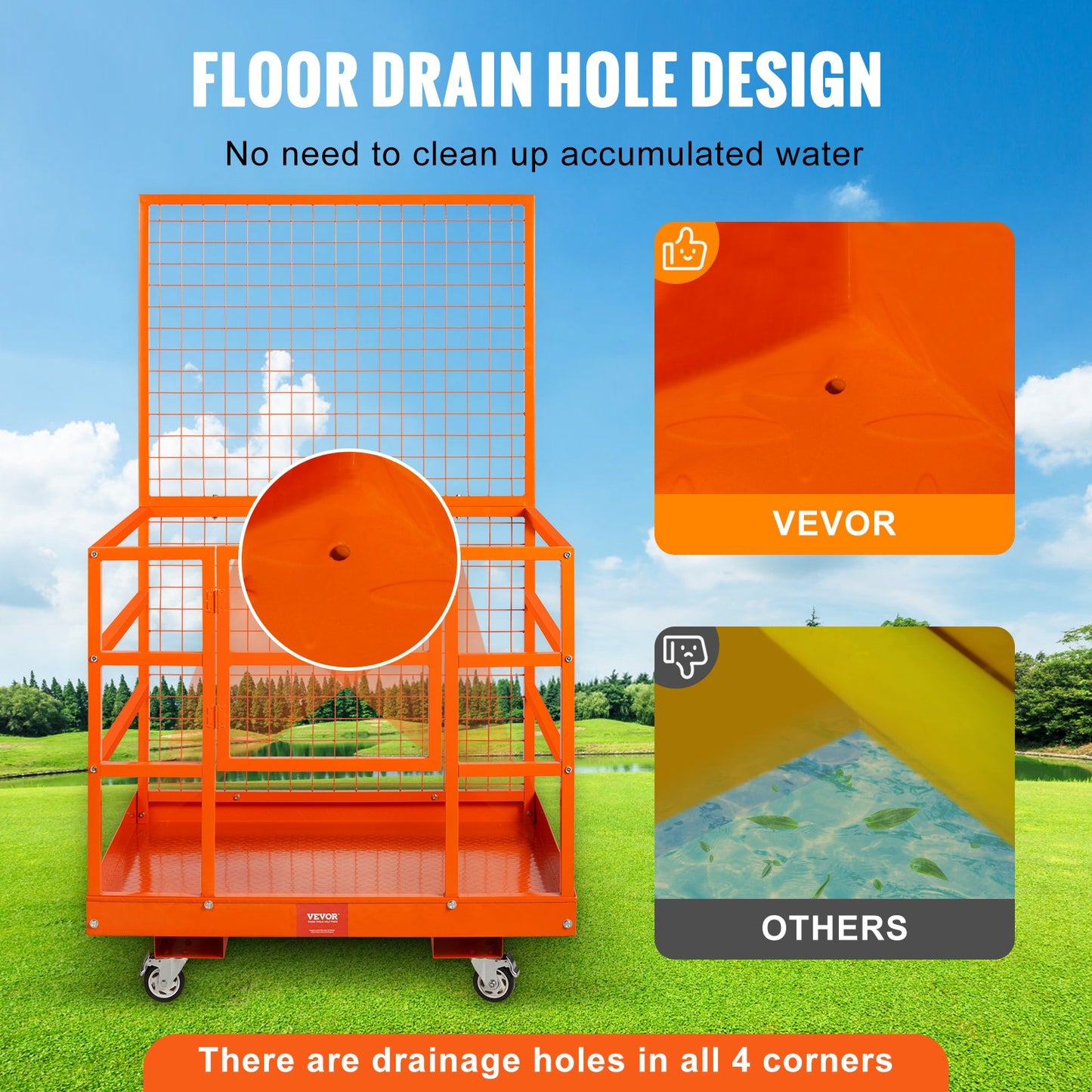Forklift Safety Cage Work Platform 43X45in 1400lbs with Wheels for Aerial