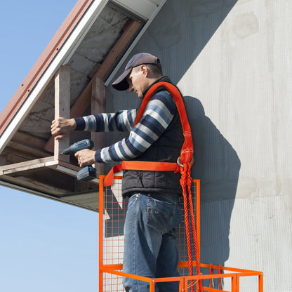 Forklift Safety Cage, 1400lbs Load Capacity, 43'' x 45'' Forklift Work Platform with Safety Harness & Lock, Drain Hole & Wheels & Tool Basket, Dual Nonslip Design Perfect for Aerial Work