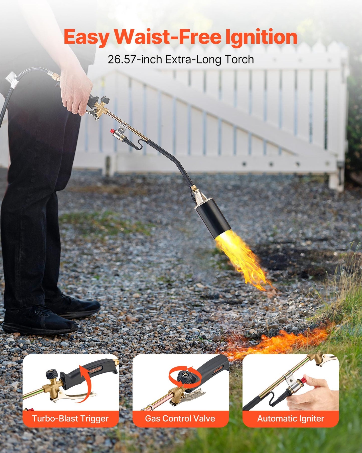 Propane Torch Weed Burner, High Output 1,800,000 BTU with 10 ft Hose, Heavy Duty Blow Torch with Adjustable Flame & Turbo Trigger Push Button Auto Igniter, Flamethrower for Garden Ice Snow Road