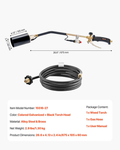 Propane Torch Weed Burner, High Output 1,800,000 BTU with 10 ft Hose, Heavy Duty Blow Torch with Adjustable Flame & Turbo Trigger Push Button Auto Igniter, Flamethrower for Garden Ice Snow Road