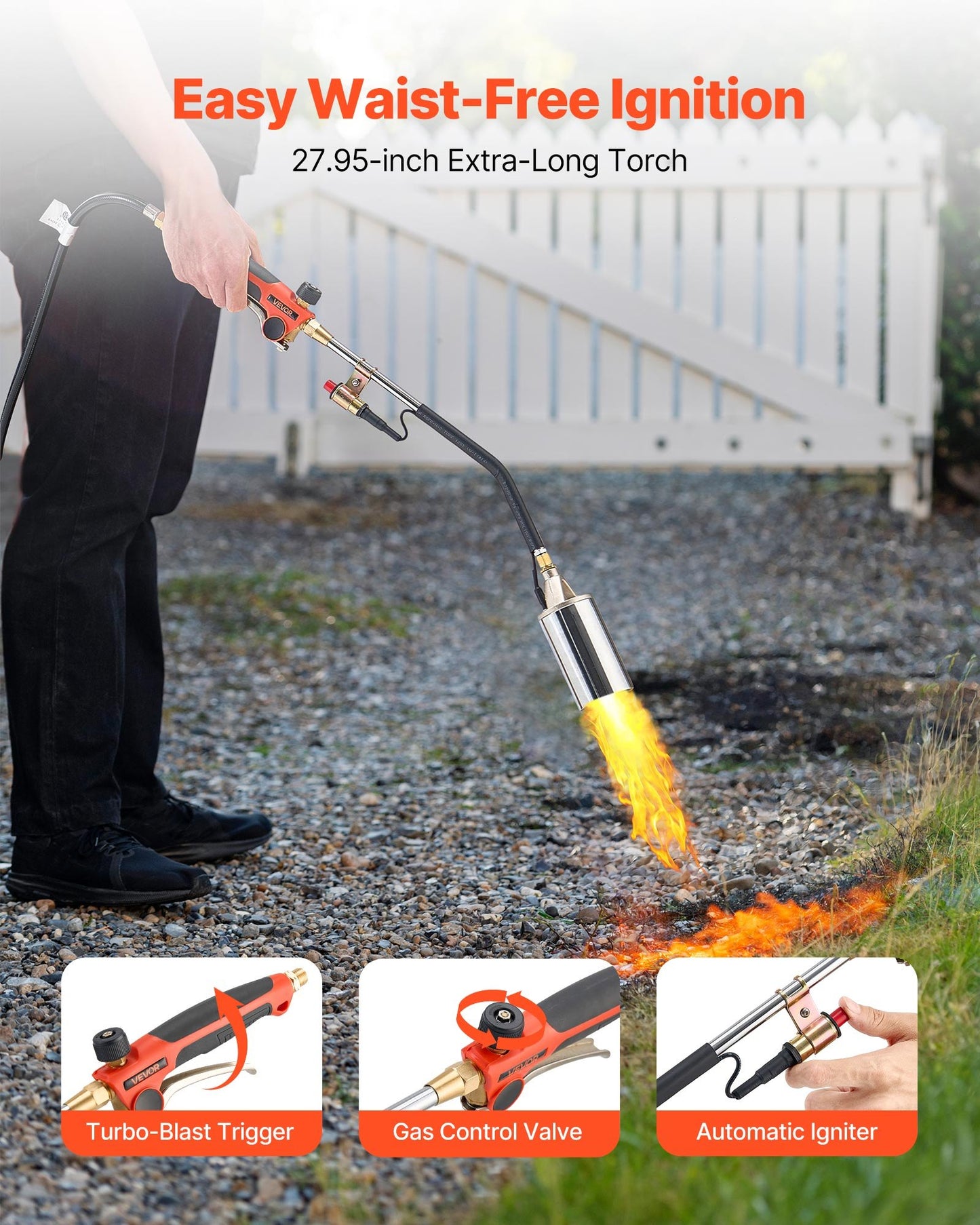 Propane Torch Weed Burner, High Output 1,800,000 BTU with 10 ft Hose, Heavy Duty Blow Torch with Adjustable Flame and Turbo Trigger Push Button Igniter, Flamethrower Kit for Garden Ice Snow Road