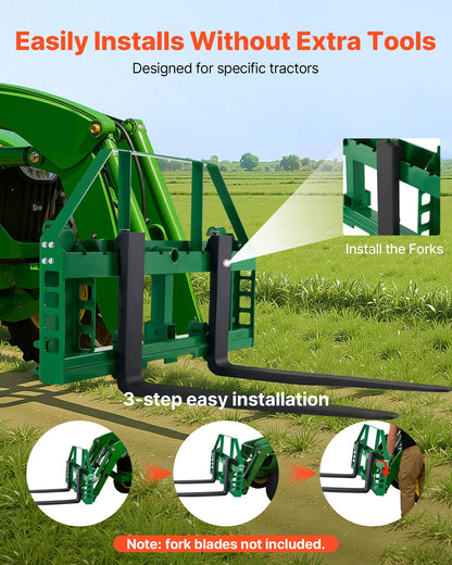 Skid Steer Pallet Frame, 4000 lbs Rated Load Capacity, 45-inch Pallet Fork Frame Attachments with 2-inch Hitch Receiver & Spear Sleeves, Fit for John Deere Loaders Quick Attach Mount, Frame Only
