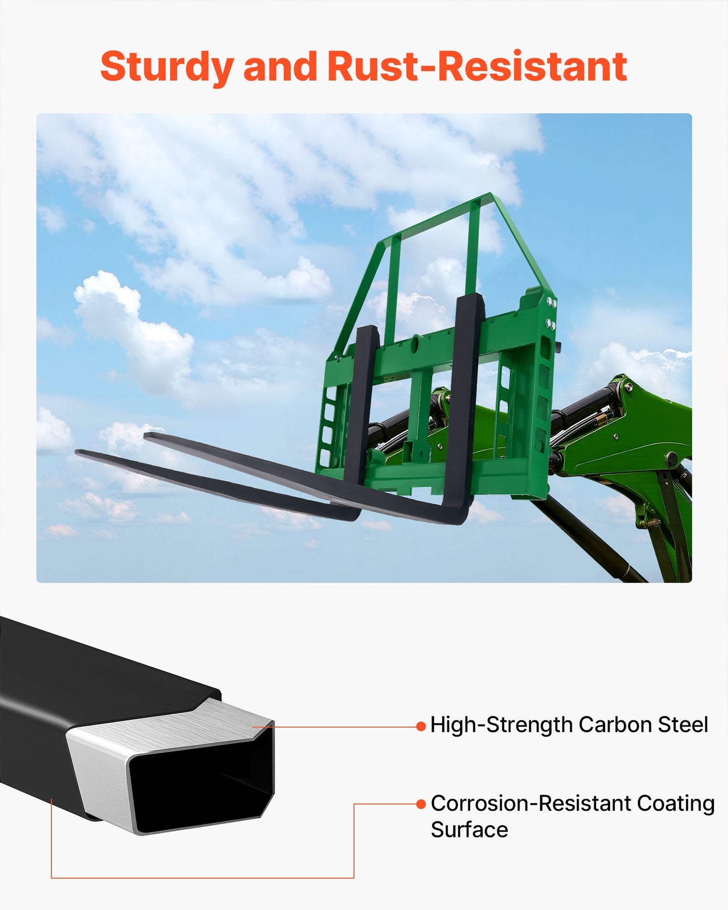 Skid Steer Pallet Frame, 4000 lbs Rated Load Capacity, 45-inch Pallet Fork Frame Attachments with 2-inch Hitch Receiver & Spear Sleeves, Fit for John Deere Loaders Quick Attach Mount, Frame Only