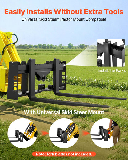 Skid Steer Pallet Frame, 4000 lbs Rated Load Capacity, 45-inch Pallet Fork Frame Attachments with 2-inch Hitch Receiver & Spear Sleeves, Fit for Loaders Tractors Quick Attach Mount, Frame Only