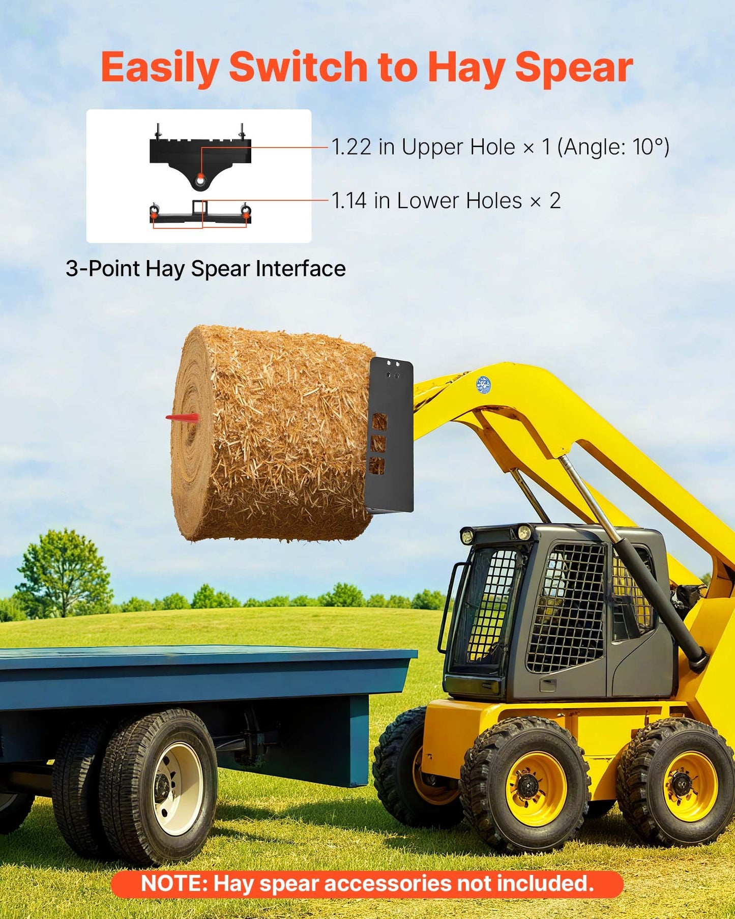 Skid Steer Pallet Frame, 4000 lbs Rated Load Capacity, 45-inch Pallet Fork Frame Attachments with 2-inch Hitch Receiver & Spear Sleeves, Fit for Loaders Tractors Quick Attach Mount, Frame Only