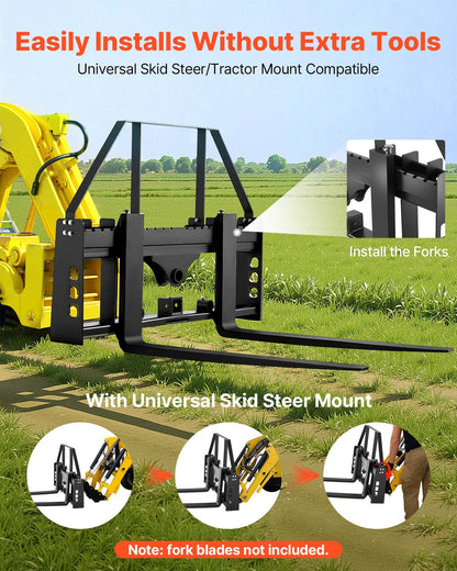 Skid Steer Pallet Fork Frame, 4000 lbs Rated Capacity, 45-inch Pallet Fork Frame Attachments with 2-inch Hitch Receiver & Spear Sleeves, Fit for Quick Attach Tractor Loaders, Frame Only