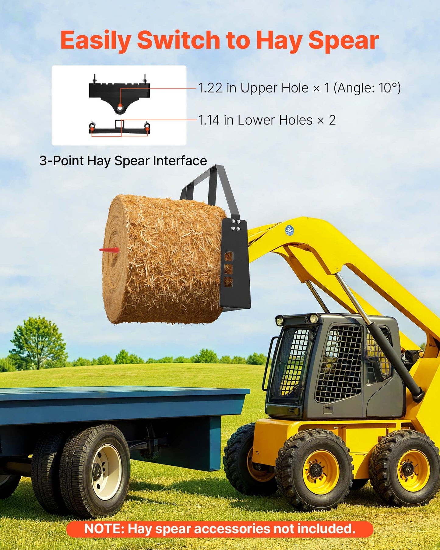 Skid Steer Pallet Fork Frame, 4000 lbs Rated Capacity, 45-inch Pallet Fork Frame Attachments with 2-inch Hitch Receiver & Spear Sleeves, Fit for Quick Attach Tractor Loaders, Frame Only
