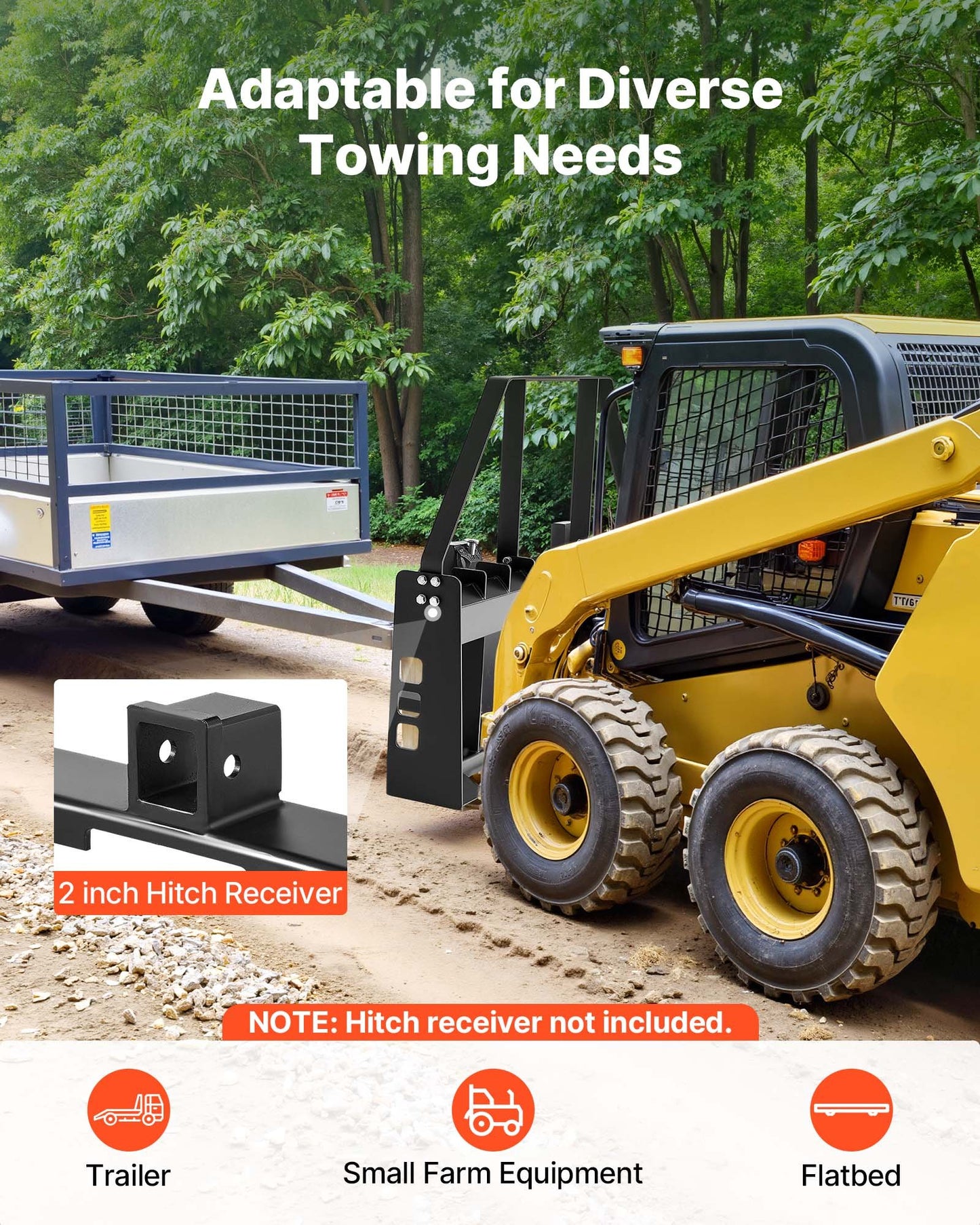Skid Steer Pallet Fork Frame, 4000 lbs Rated Capacity, 45-inch Pallet Fork Frame Attachments with 2-inch Hitch Receiver & Spear Sleeves, Fit for Quick Attach Tractor Loaders, Frame Only