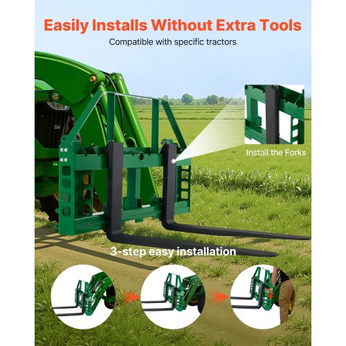 kompaktlastargafflar, 1814 kg nominell lastkapacitet, pallgaffelramfäste med 1065 mm pallgafflarblad, 50,8 mm dragkroksfäste och spjuthylsor, passar för JD-traktorer |  EU