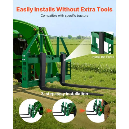 kompaktlastargafflar, 1814 kg nominell lastkapacitet, pallgaffelramfäste med 1065 mm pallgafflarblad, 50,8 mm dragkroksfäste och spjuthylsor, passar för JD-traktorer |  EU