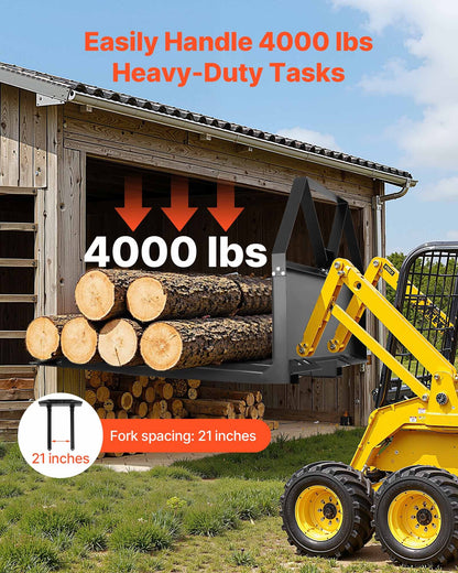 Skid Steer Pallet Forks, 2600 lbs Rated Capacity, Pallet Fork Frame Attachment with 48-inch Pallet Forks Blades, 1-7/8 inch Ball Hitch Receiver, Quick Tach Connection for Skid Steers, Tractors