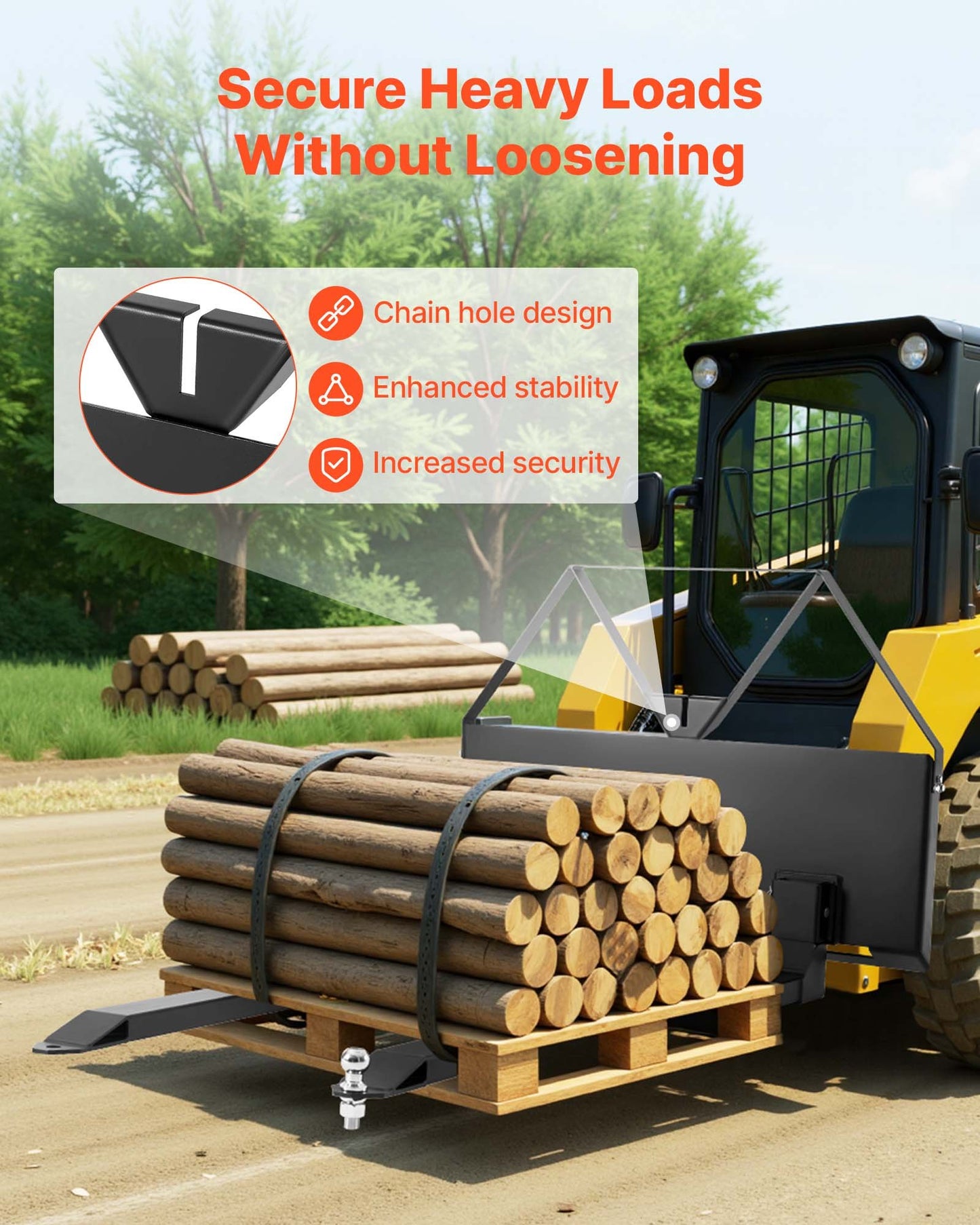 Skid Steer Pallet Forks, 2600 lbs Rated Capacity, Pallet Fork Frame Attachment with 48-inch Pallet Forks Blades, 1-7/8 inch Ball Hitch Receiver, Quick Tach Connection for Skid Steers, Tractors