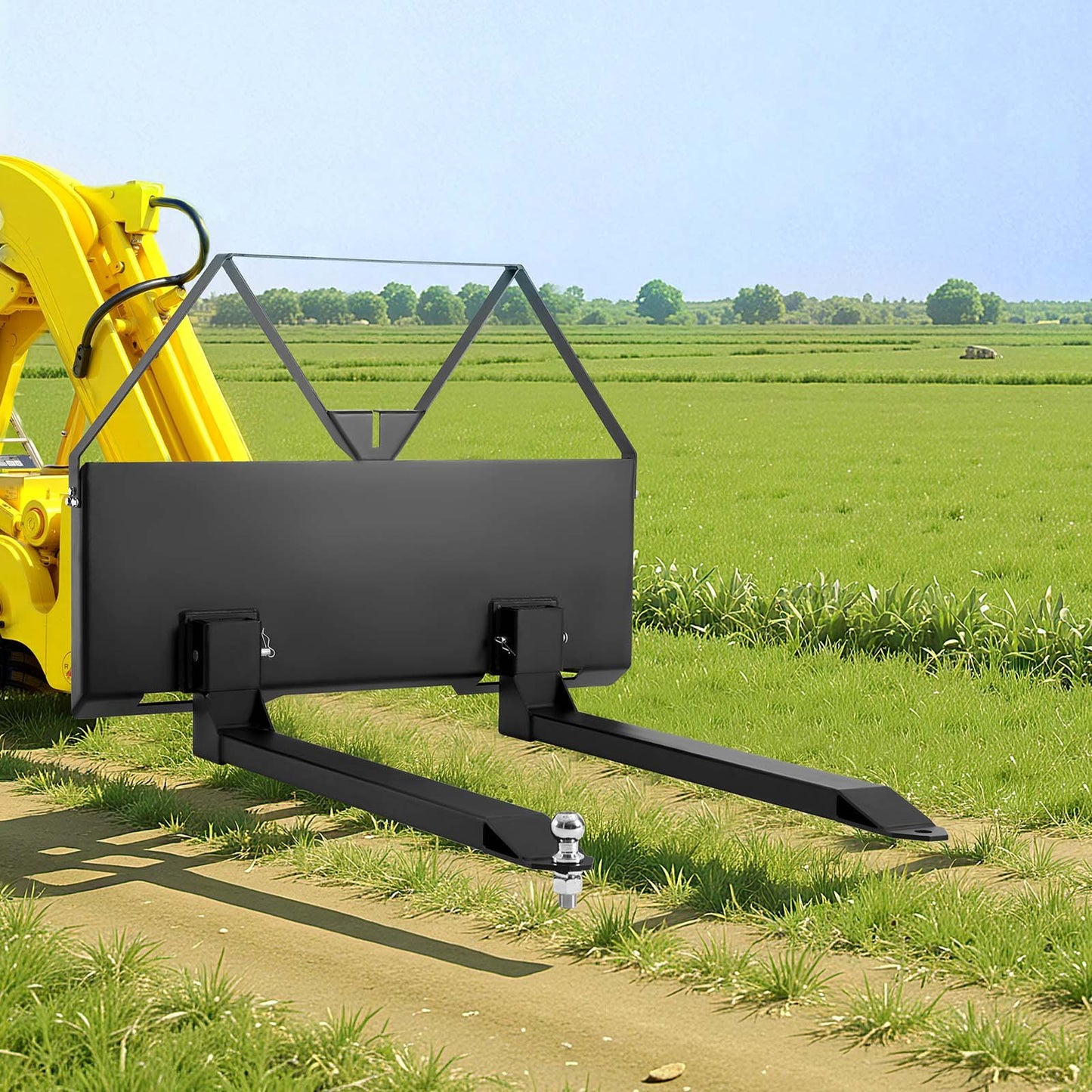 Skid Steer Pallet Forks, 2600 lbs Rated Capacity, Pallet Fork Frame Attachment with 48-inch Pallet Forks Blades, 1-7/8 inch Ball Hitch Receiver, Quick Tach Connection for Skid Steers, Tractors