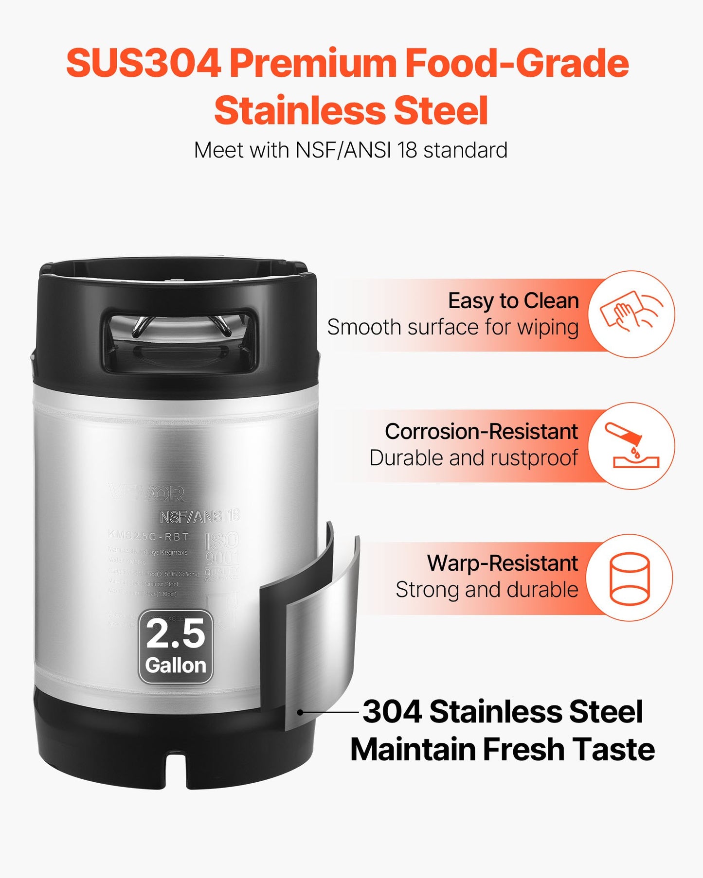 Corny Keg, 2.5 Gallon Ball Lock Keg, SUS304 Cold Brew Kegs with Dual Rubber Handles & Heavy-Duty Rubber Bottom, Brewing Equipment for Home Brewing Party, 2 PCS