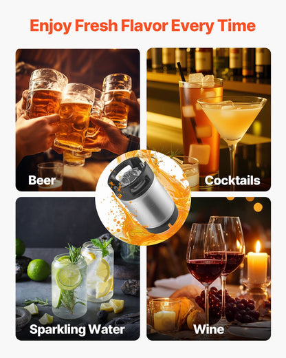 Corny Keg, 2.5 Gallon Ball Lock Keg, SUS304 Cold Brew Kegs with Dual Rubber Handles & Heavy-Duty Rubber Bottom, Brewing Equipment for Home Brewing Party, 2 PCS