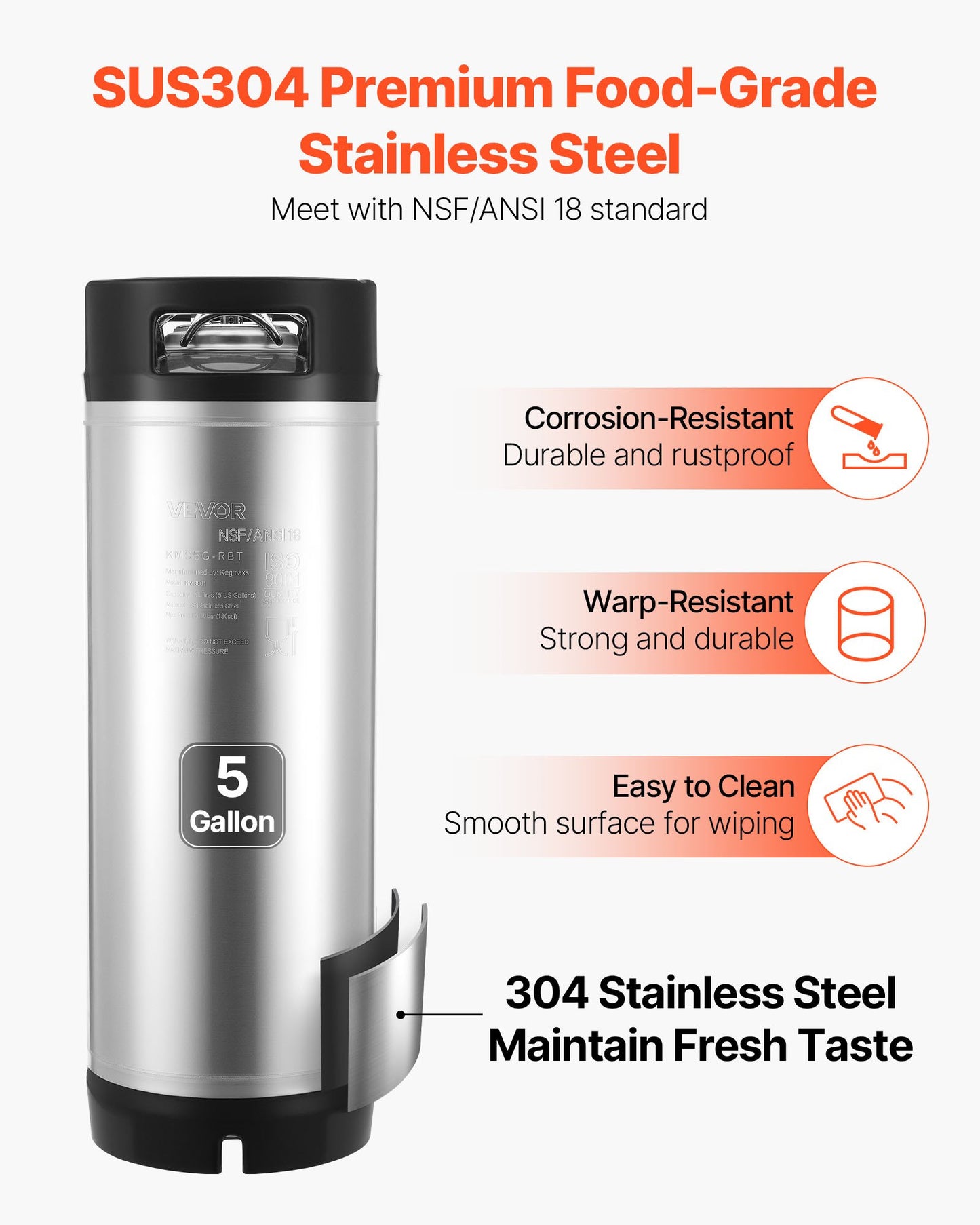 Corny Keg, 5 Gallon Ball Lock Keg, SUS304 Cold Brew Kegs with Dual Rubber Handles & Heavy-Duty Rubber Bottom, Brewing Equipment for Home Brewing Party, 1 PCS