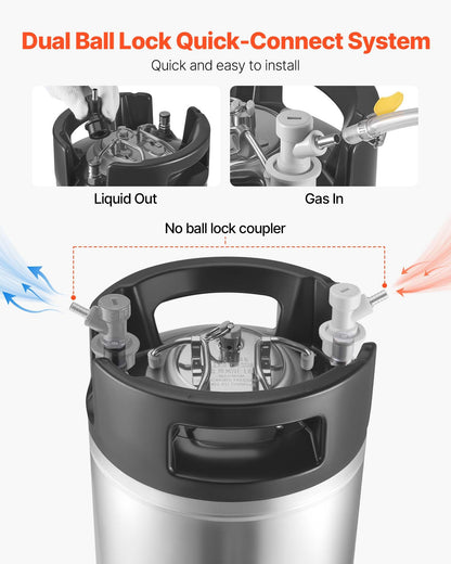 Corny Keg, 5 Gallon Ball Lock Keg, SUS304 Cold Brew Kegs with Dual Rubber Handles & Heavy-Duty Rubber Bottom, Brewing Equipment for Home Brewing Party, 1 PCS