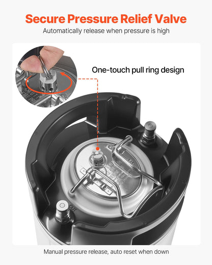 Corny Keg, 5 Gallon Ball Lock Keg, SUS304 Cold Brew Kegs with Dual Rubber Handles & Heavy-Duty Rubber Bottom, Brewing Equipment for Home Brewing Party, 1 PCS