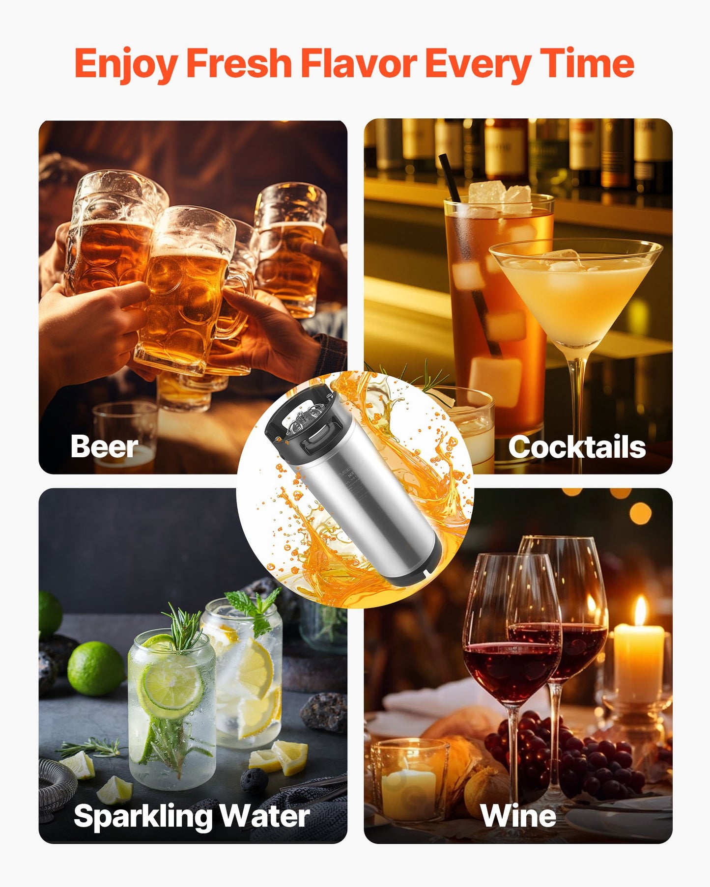 Corny Keg, 5 Gallon Ball Lock Keg, SUS304 Cold Brew Kegs with Dual Rubber Handles & Heavy-Duty Rubber Bottom, Brewing Equipment for Home Brewing Party, 1 PCS