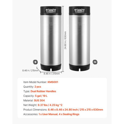 Corny Keg, 5 gallon kullåsfat, SUS304 kallbryggfat med dubbla gummihandtag och kraftig gummibotten, bryggutrustning för hembryggningsfest, 2 st |  EU